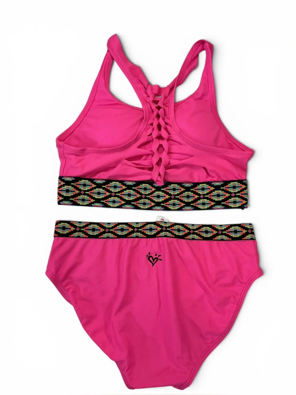 Bright Pink Woven Weave 2 pc. Bikini w/ Patterned Elastic Banding NWOT Size 16